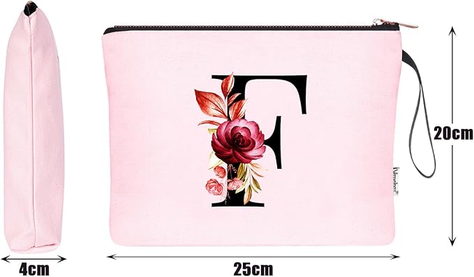 Vavabox A-Z Personalized Makeup Bag, Birthday Gifts for Women Mom, Gifts for Best Friend, Bride Bridesmaid Cosmetic bag (F, 06-Pink)