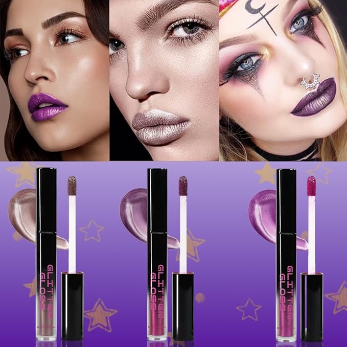 CAKAILA Taupe Purple Dark Purple Metallic Lipstick for Women,Glitter Sparkling Liquid Lipstick,Long Lasting Waterproof Lightweight Non-Drying Bold Dark Lip Gloss for Gothic Stage Makeup,Vegan