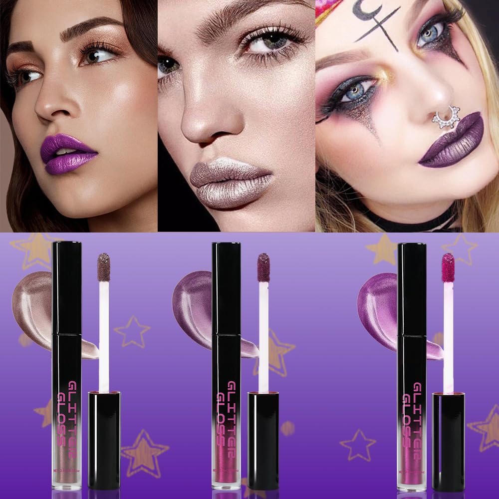 CAKAILA Taupe Purple Dark Purple Metallic Lipstick for Women,Glitter Sparkling Liquid Lipstick,Long Lasting Waterproof Lightweight Non-Drying Bold Dark Lip Gloss for Gothic Stage Makeup,Vegan