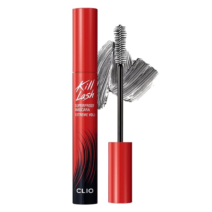 CLIO Kill Lash Superproof Mascara, Tubing Mascara, Smudge-Proof, Flake-Proof & Clump-Free, Extreme Volumizing False-Lash Effect, Warm Water Removal, Safe for Sensitive Eyes (004 Extreme Volume)