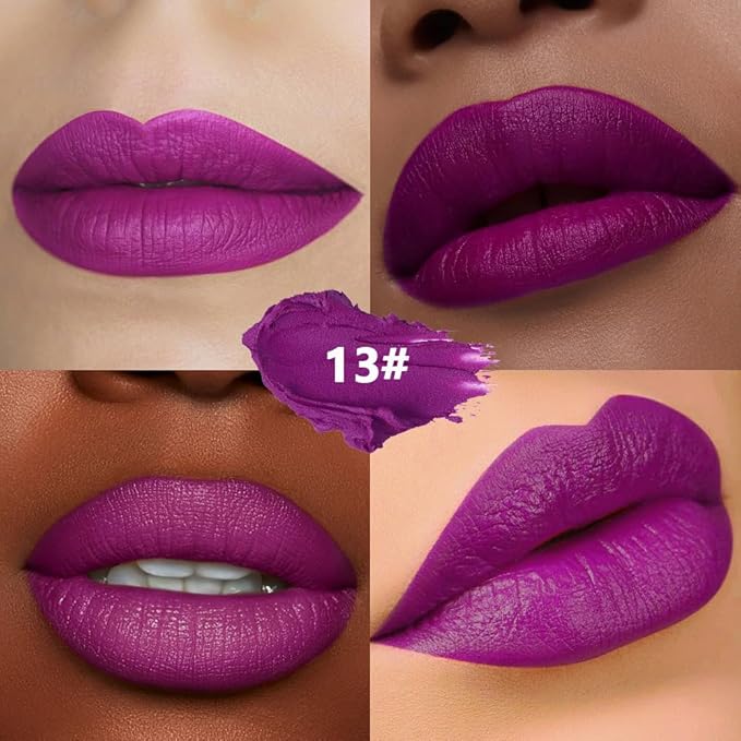 Magenta Purple Red Cream Matte Lipstick Stick 13#, Longwear Full Coverage Velvet Lip Color, Waterproof Multi-Use Lip & Cheek Makeup for Party & Daily Wear, Labial con color mate para uso diario