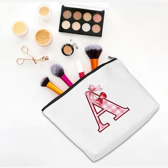 CQM Cherry Bag Initial A Makeup Bag Cherry Gifts for Women Cosmetic Bags