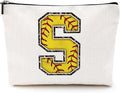 Softball Gifts Initial S Makeup Bag Softball Gifts for Team Cosmetic Bag