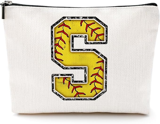 Softball Gifts Initial S Makeup Bag Softball Gifts for Team Cosmetic Bag