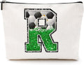 CQM Soccer Gifts Initial Makeup Bag Soccer Girl Gifts Cosmetic Bag Letter R