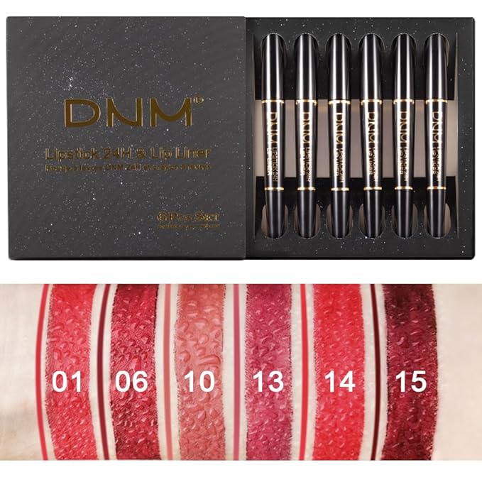 BINGBRUSH 6Pcs Matte Lipstick Set for Women, Double Ended Lipstick with Lip Liner, Mauve Ruby Deep Red Nude Lip Color Kit, Waterproof Long Lasting Non Transfer Velvet Finish Lip Makeup Gift Set