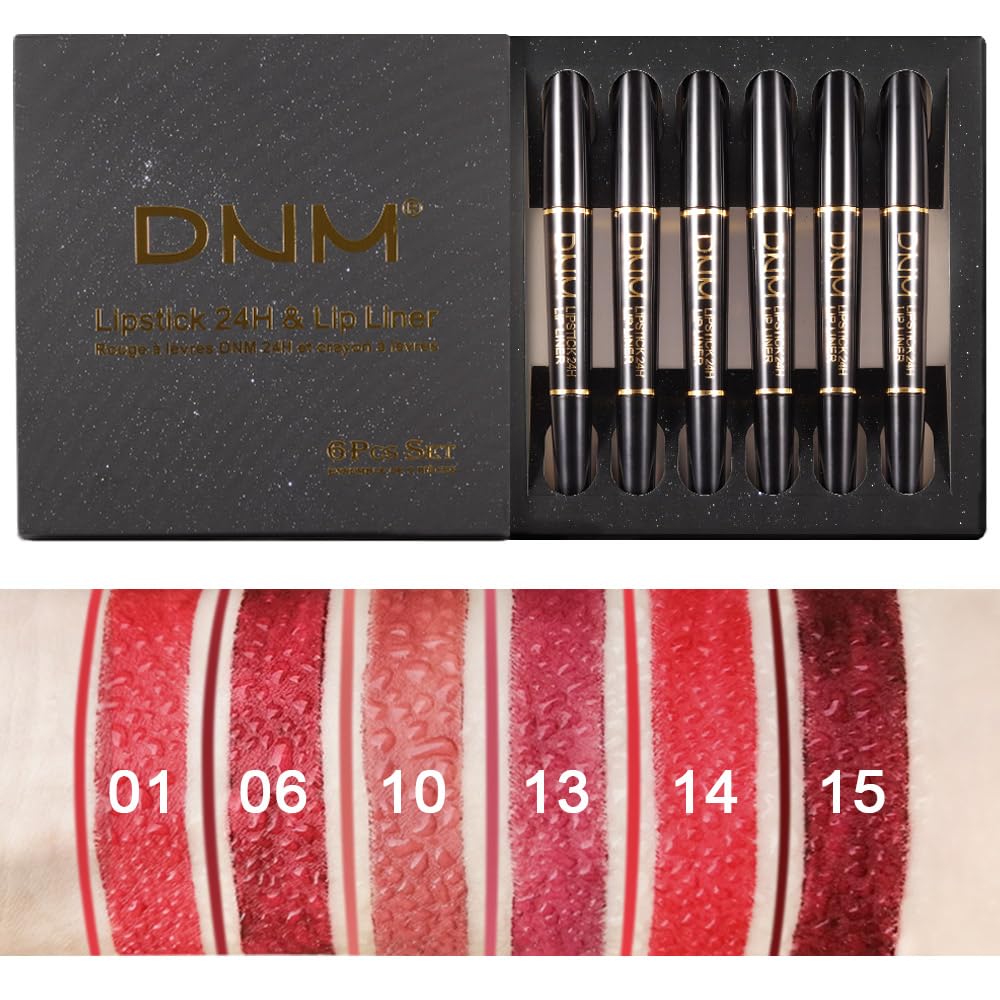BINGBRUSH 6Pcs Matte Lipstick Set for Women, Double Ended Lipstick with Lip Liner, Mauve Ruby Deep Red Nude Lip Color Kit, Waterproof Long Lasting Non Transfer Velvet Finish Lip Makeup Gift Set