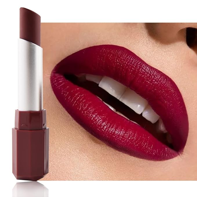 IATMOMOD Wine Red Cream Matte Lipstick Stick 03#, Longwear Full Coverage Velvet Lip Color, Waterproof Multi-Use Lip & Cheek Makeup for Party & Halloween, Lápiz labial mate color vino para mujer