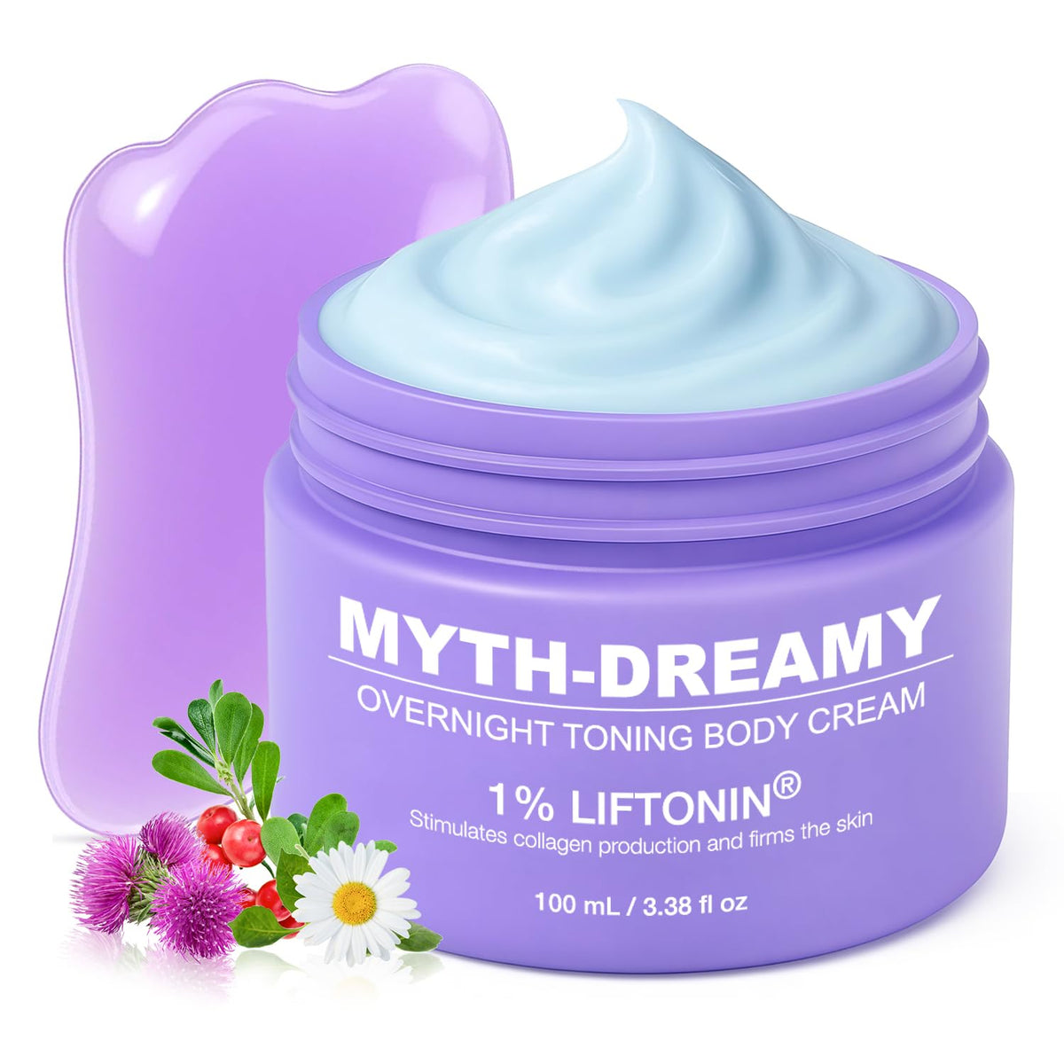 MYTH-Dreamy Overnight Toning Whip Firming Cellulite Cream, Skin Firming and Tightening Lotion While You Sleep - Helps Tighten Loose Skin & Cellulite on Belly, Booty, Arms & Thighs, with Gua Sha Tool