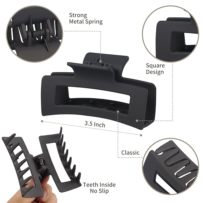 Sisiaipu 3.5 Inch Hair Clips - 12 Pcs Square Jaw Clips for Thick and Thin Hair, Rectangular Hair Accessories for Women and Girls - Neutral