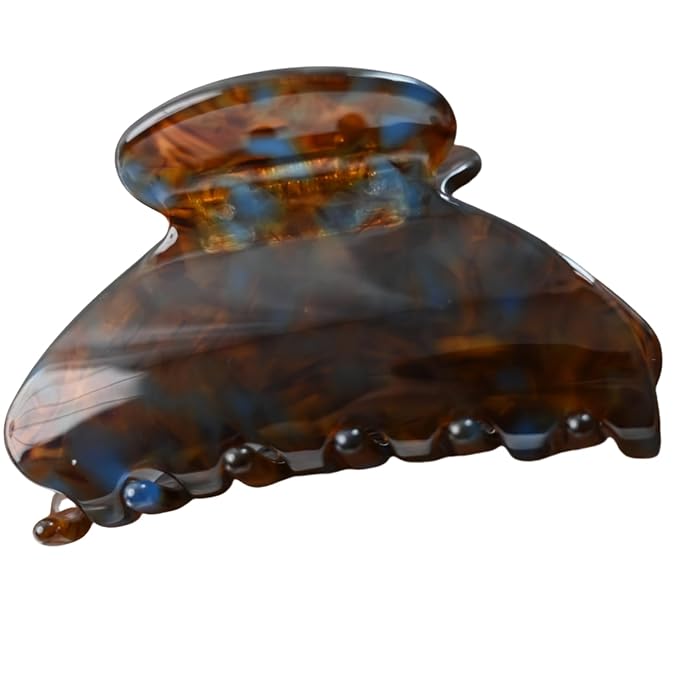 Prettyou Handmade Celluloid Acetate French Design Barrettes Tortoise Shell Claws Hair Claw Luxury Fashion Accessories Hair Clip for Women (brownblue)