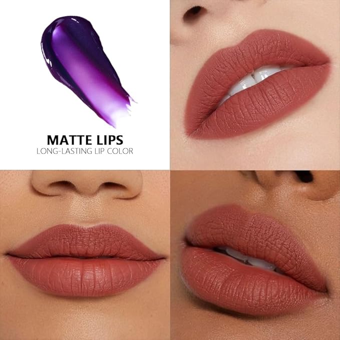 IATMOMOD Matte Liquid Lip Stain Peel Off Lip liner Tattoo with Tweezer, Nude Brown Liquid Lipstick Lipstain Long Lasting Waterproof for Women, Highly Pigmented Not Faded Smudge-proof Easy to Apply, 04