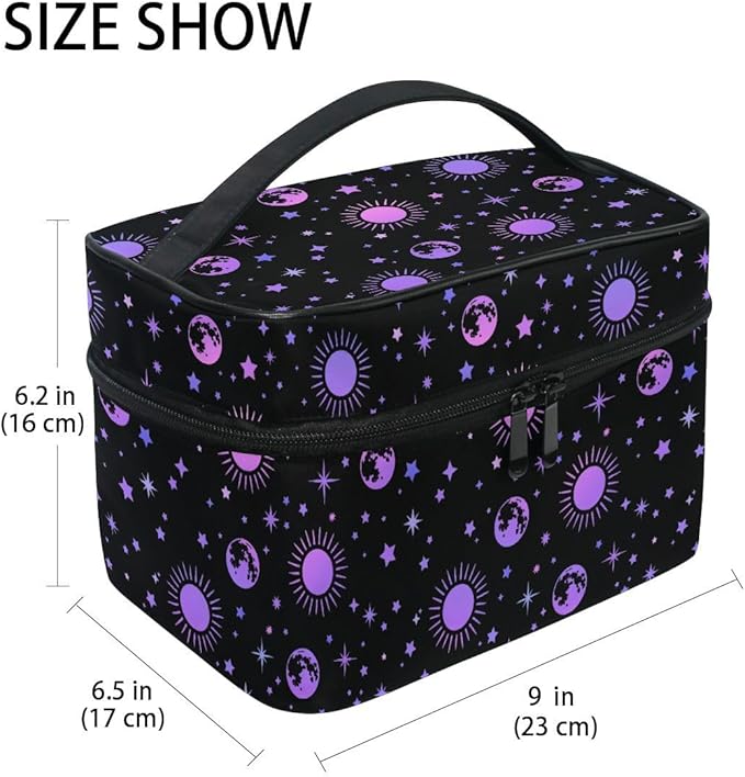 MNSRUU Makeup Bags, Moon Sun Stars Makeup Organizer Bags Toiletry Bag Box Travel Cosmetic Bag Make Up Train Case for Women Teen Girl Ladies
