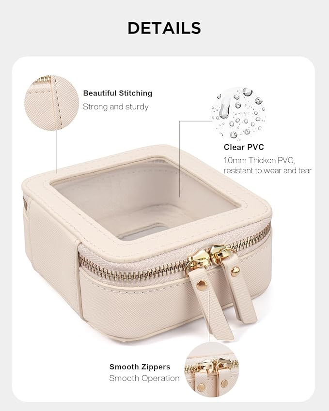 LETGO Clear Makeup Bags for Beach,Clear Makeup Bag for Purse,Mini Clear Makeup Pouch Purse Organizer Fit Carry-on Travel Essentials,Clear Cosmetic Bags for Car Accessories for Women (Mini-Beige)