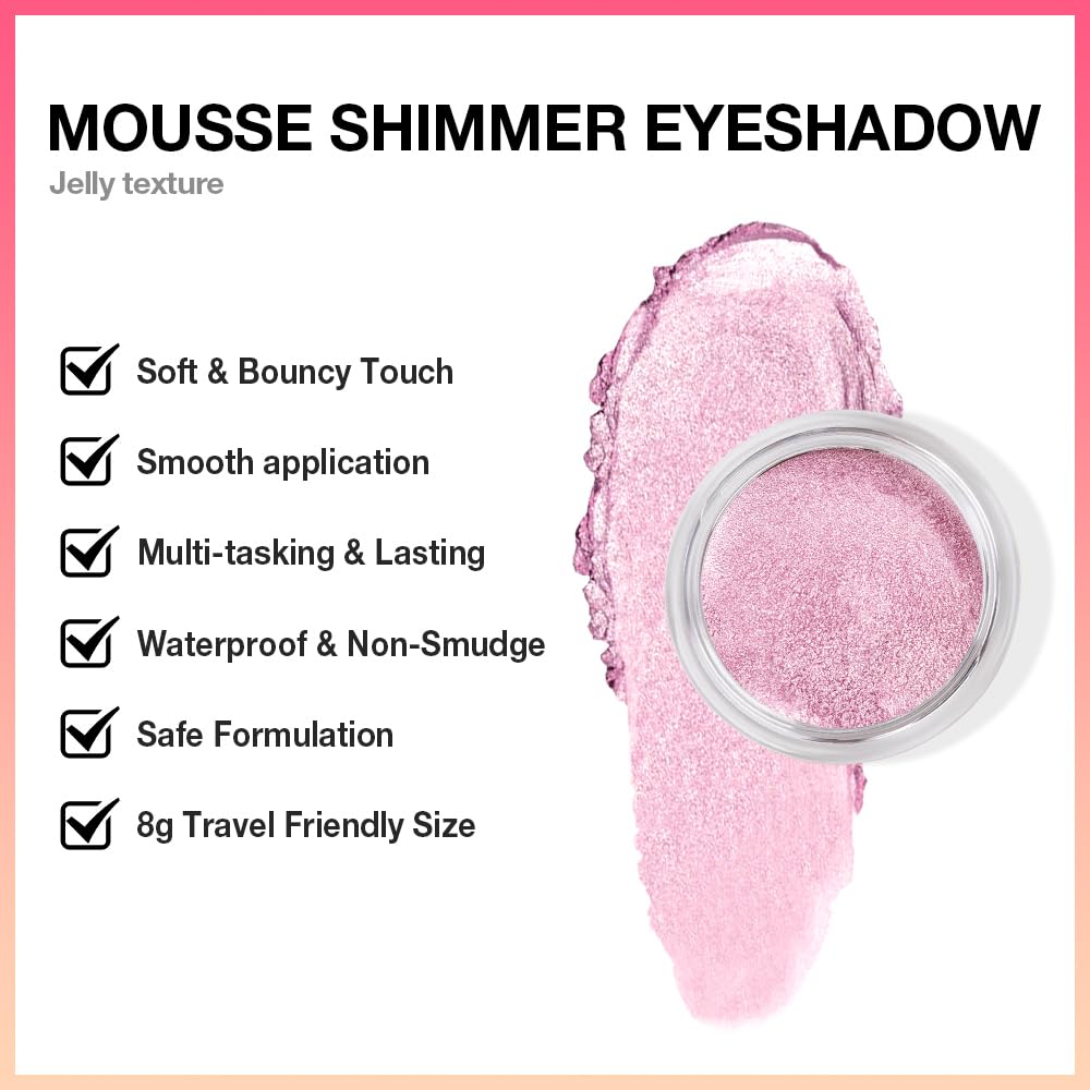 FeiCuiYun Cream Glitter Soft Pink Shimmer Metallic Eyeshadow Palette Makeup, Natural Single Mini Instant Holographic Eyeshadow For Women, Sombras Crema Para Ojos, Talc, Paraben & Cruelty Free