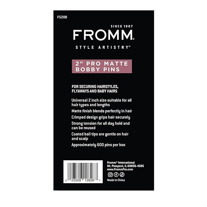 Fromm Style Artistry 2" Crimped Bobby Pins, Matte Bronze, 600 Hair Pins, Secure Hold, Suitable for All Hair Types and Lengths, Hair Accessories for Women