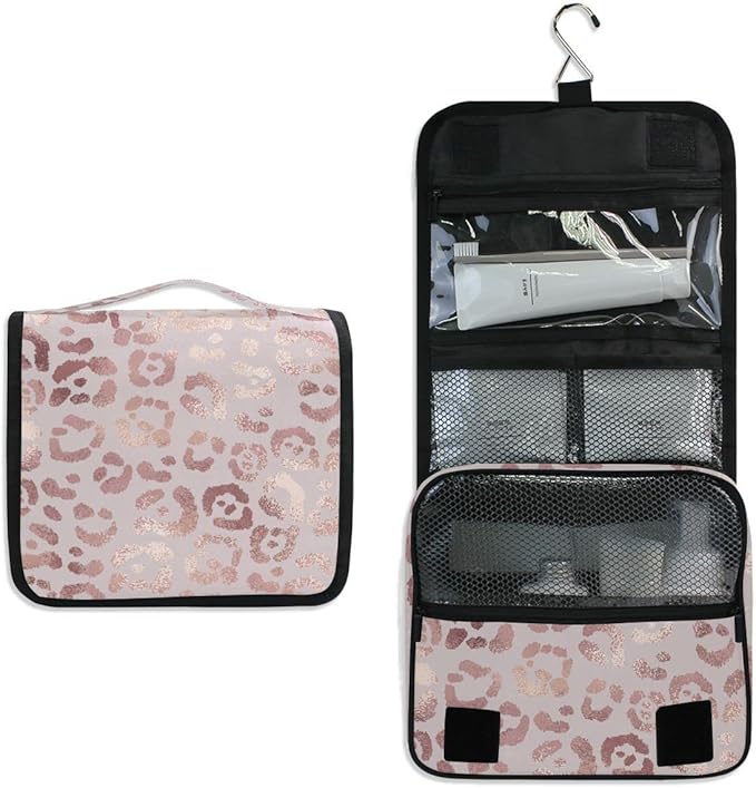 senya Hanging Travel Toiletry Bag Leopard Print Cheetah Rose Gold Kit Makeup Case Cosmetics Organizer for Men Women…