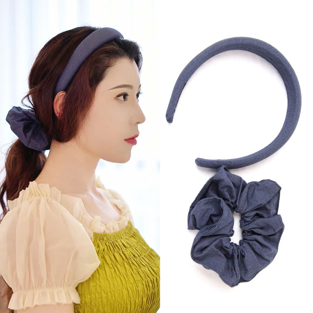 XYNAME Headband and Scrunchie Set for Women 2Pack Hair Ties for Girls Elastics Bands Ponytail Holder Hair Accessories Royal Blue