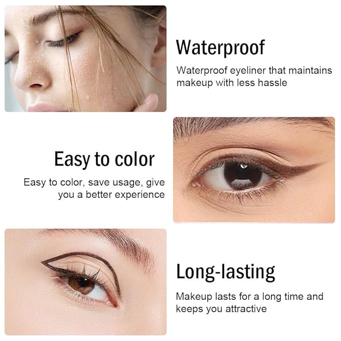 evpct 3Pcs Black & Dark Brown & Brown Gel Glitter Matte Metallic Eyeliner Pencils Set for Women Waterproof Smudge Proof lapiz de ojos delineador de ojos contra el agua Eye Liner Makeup 01 02 16