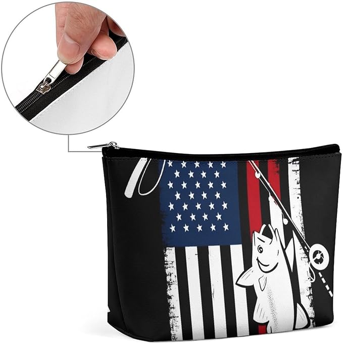 Meaudiwes Fashion Zipper Cosmetic Case, Portable Makeup Case, Personality Toiletry Bag, Travel Cosmetic Toiletry Bag Bass Fish Fishing Lure American Flag