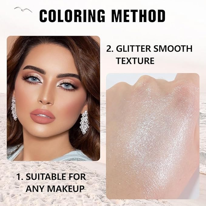 FeiCuiYun Glittler Single Eye Shadow Palette Makeup, Sheer White Sparkle Shimmer Monochrome Eyeshadow For Older Women, Pigmented Waterproof Sombras Para Ojos, Vegan, Talc, Paraben & Cruelty Free, 02