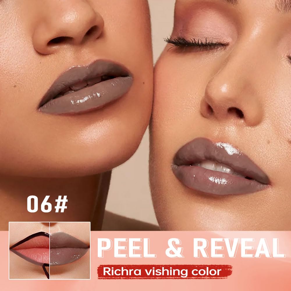Hxssll Cool Taupe Peel Off Lip Gloss Tattoo and Lip Oil, Lip Stain Peel Off Masque - Peel Off Lip Tint,Long Lasting Waterproof Transfer-proof Lip Mask Lip Gloss Peel Off Lip Liner,Stay Lip Makeup 06#