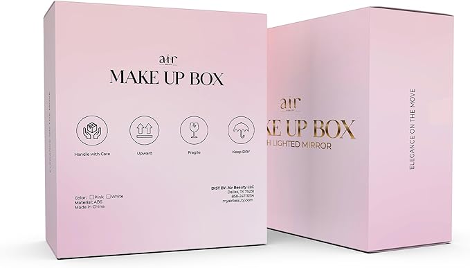 Air Makeup Beauty Box - Make up Bag with LED Lighted Mirror, Professional Mini/Large Cosmetic bag Organizer - Portable Vanity & Makeup Case for Travel (Beauty Box, Blush Pink)