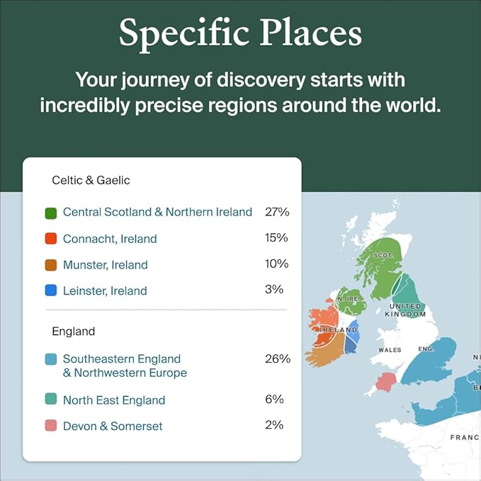 Personalized Genetic Results, DNA Ethnicity Test, Find Relatives, Heritage, Origins & Ethnicities, Family History, Complete DNA Test, 3600+ Regions and Journeys, Top Selling, Ethnicity Reports