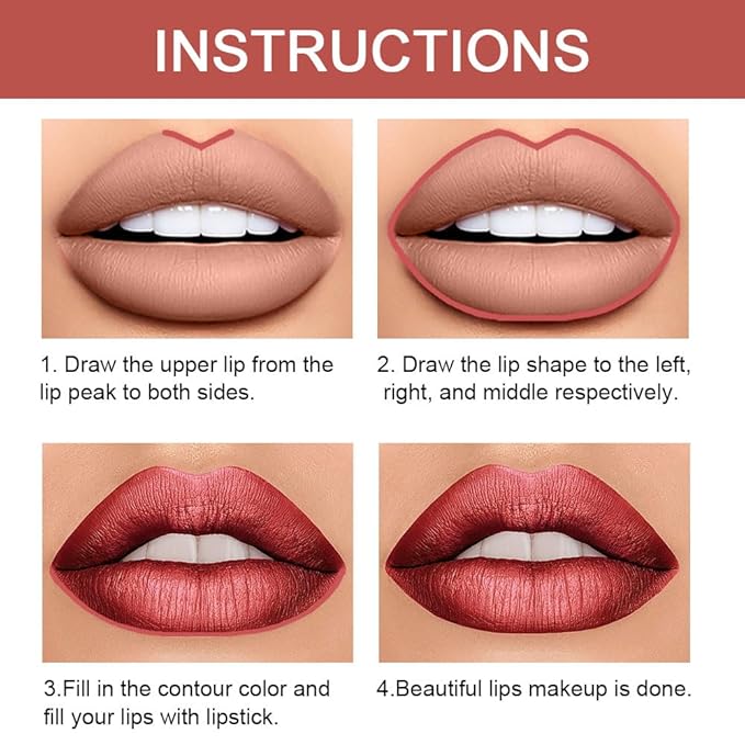 HHLTOH 2-in-1 Mauve Red Lip Liner & Lipstick Set Kit for Women, Matte Lips Kit with Lip Liner Lip Stains Long Lasting Waterproof 24 Hour Lipstick and Lip Liners Combo Lipliners Pencil Set 08