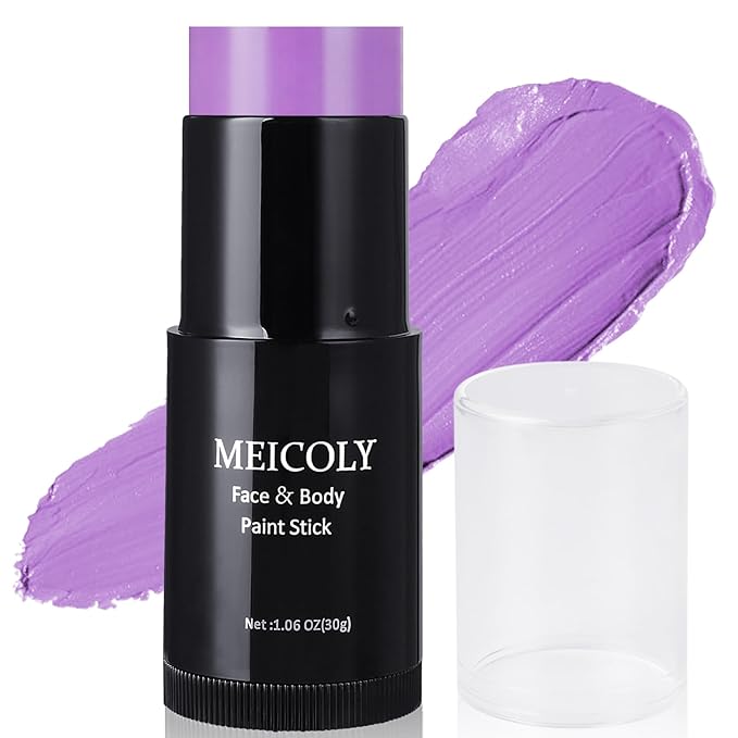 MEICOLY Light Purple Face Body Paint Stick(1.06 Oz),Cream Lavender Periwinkle Body Paint,Sweatproof Waterproof Purple Eye Black for Sports,Violet Lilac Face Paint for Halloween SFX Ursula Cosplay