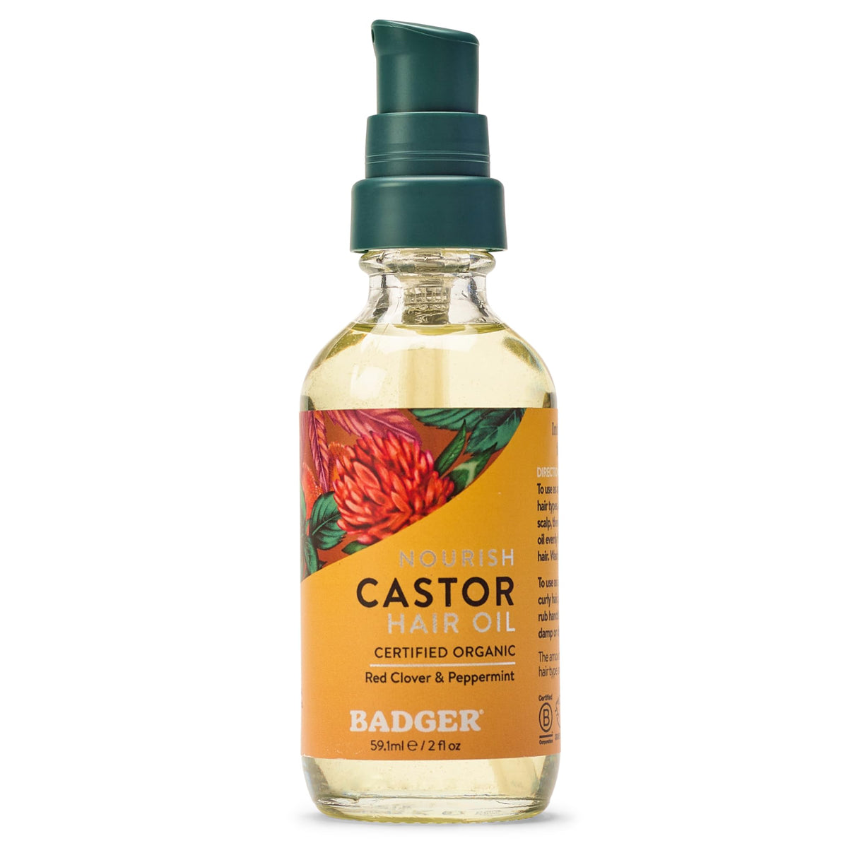 Badger Organic Castor Hair Oil, Red Clover & Peppermint, 2 fl oz