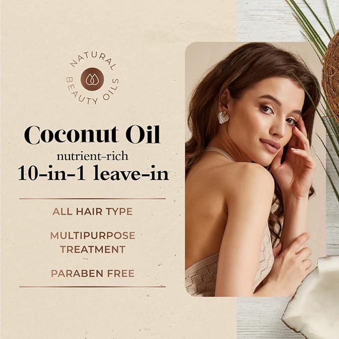 Oliology Coconut Oil 10-in-1 Multipurpose Spray - Leave in Treatment for All Hair Types | Detangles, Controls Frizz, Hydrates & Moisturizes | & Paraben Free (8.5 oz)