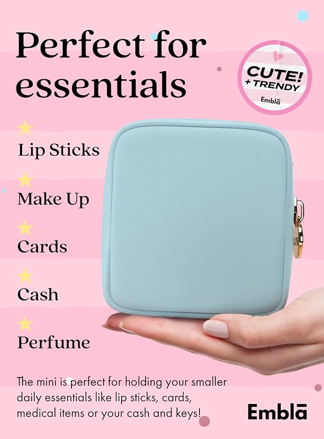 Embla Small Makeup Bag for Purse, Mini Waterproof Nylon Cosmetic Pouch, Durable and Lightweight Travel Toiletry Bag with Smooth Zipper, Blue