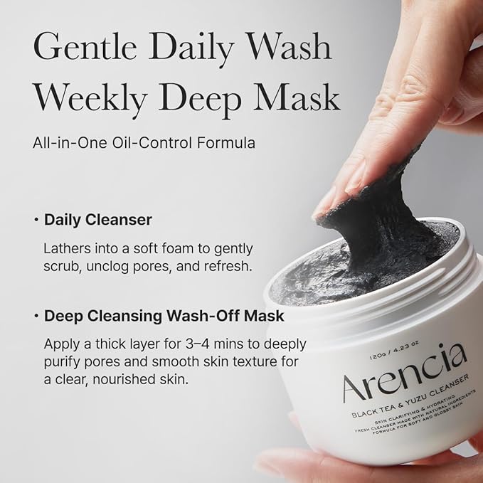 Arencia Black Tea Rice Mochi Face Cleanser, Deep-Cleansing, Pore Care, Sebum Control, Oily Skin 120g (4.23 oz)