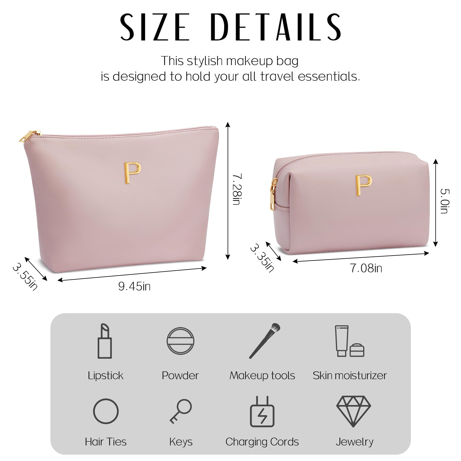 CLOUDWINGS Gifts for Women Girls Personalized Initial Travel Makeup Bag