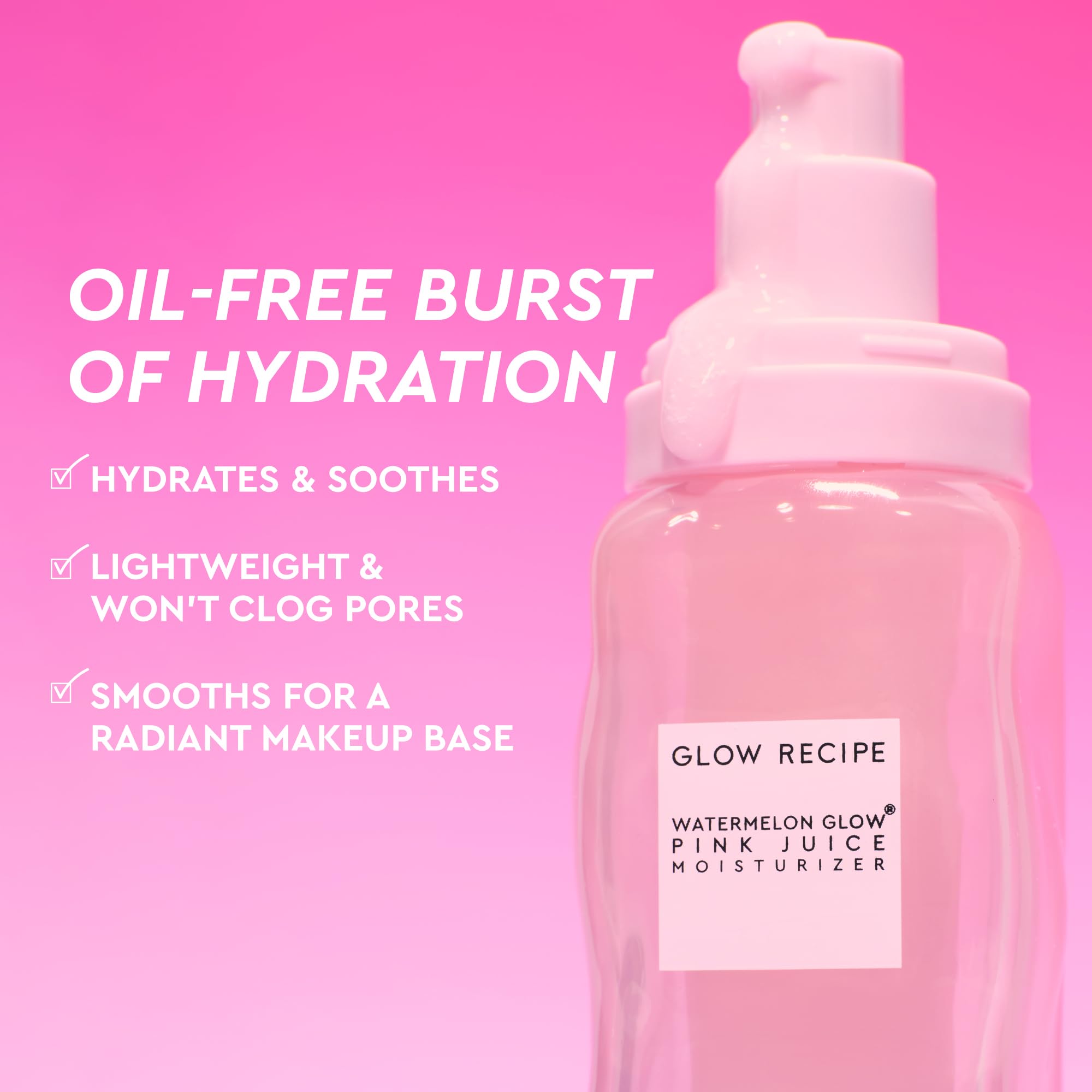 Glow Recipe Pink Juice Water Gel Moisturizer, Korean Gel Moisturizer for Glass Skin, Oil-Free Hydrating Hyaluronic Acid Face Moisturizer for Oily Skin, Non-Comedogenic, Long-Lasting (50ml)