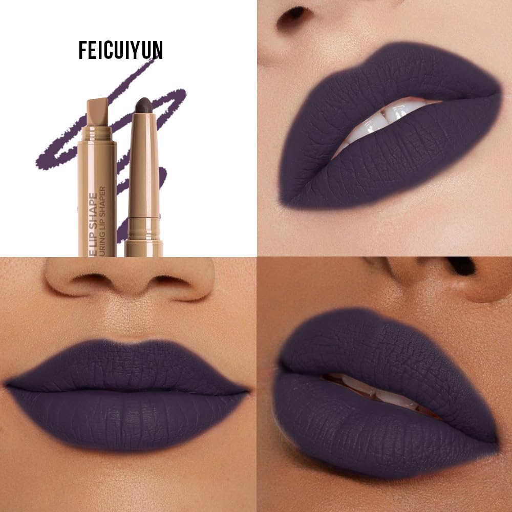 FeiCuiYun Matte Crayon Lip Liner Pencil, Deep Purple Lip Liners Lipstick For Women Halloween Birthday Party Wear, Plump Creamy Formula With Silicone Smudger for Define Contours & Sculpting Lip