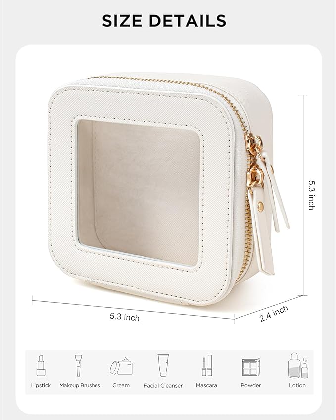 KOTORA Small Makeup Bag for Purse Sunscreen Travel Makeup Bag Clear Cosmetic Bag with Zipper, Car Make Up Bag Organizer Storage Traveling Car Accessories Travel Essentials for Women (Mini White)