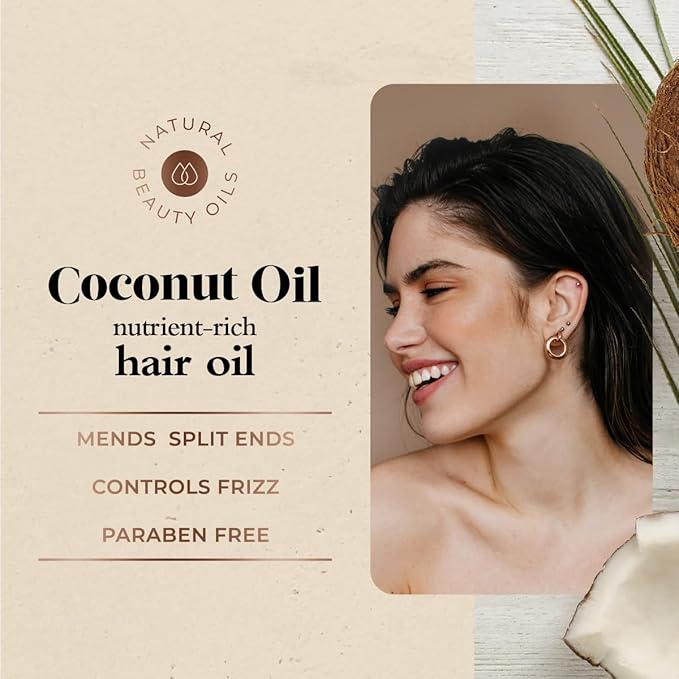 Oliology Coconut Hair Oil - Lightweight Formula Helps Repair Distressed Hair Caused by Heat Styling & Chemical Treatments | Mends Split Ends | Controls Frizz | & Paraben Free (4oz/2 Pack)