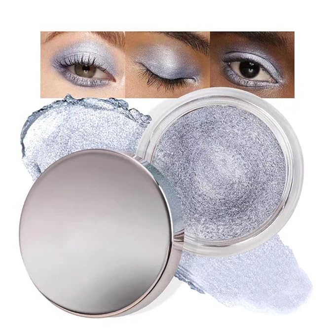 FeiCuiYun Cream Glitter Grey Blue Shimmer Metallic Eyeshadow Palette Makeup, Natural Single Mini Instant Holographic Eyeshadow For Women, Sombras Crema Para Ojos, Talc, Paraben & Cruelty Free