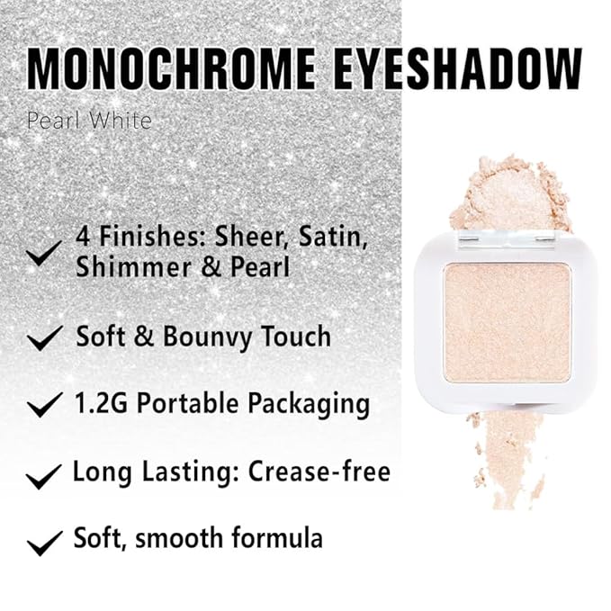 evpct Glitter Shimmer Sparkle Eyeshadow Palette Makeup for Green Blue Eyes, Pearl White silver Glitter Shimmer Metallic Holographic Multichrome Cream Single Monochrome Iridescent Eye Shadow Makeup