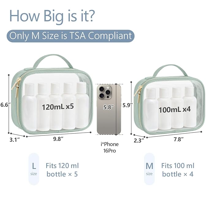 PACKISM TSA Approved Toiletry Bag- Clear Makeup Bag Travel, 2 Pack Green