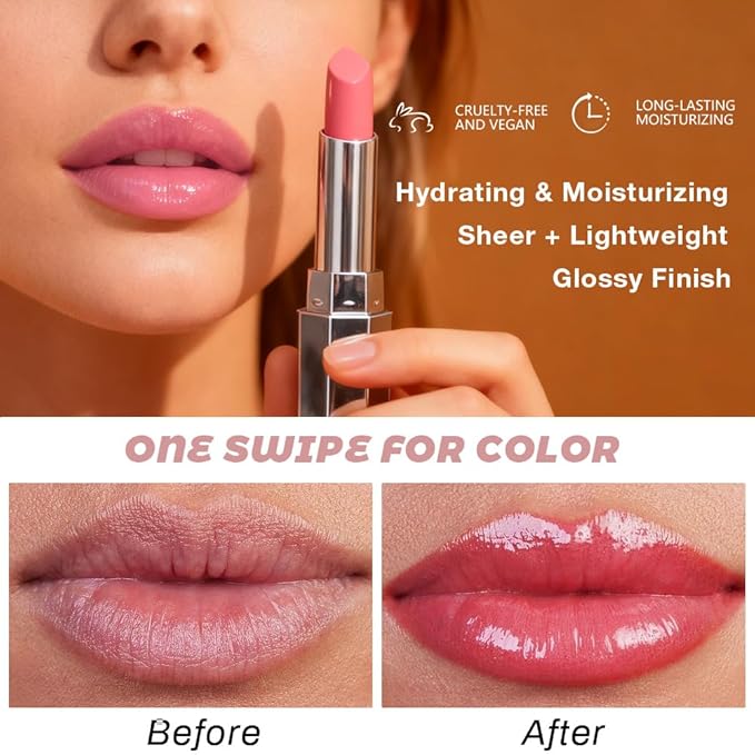 HHLTOH Girly Honey Lipstick Tinted Lip Balm - Shine Moisturizing Lipstick for Women, Natural Nourishing Hydrating Lip Gloss Stain for Dry Lips, Tint Sheer Lightweight Makeup, Vegan - 1Pc #06 Girly