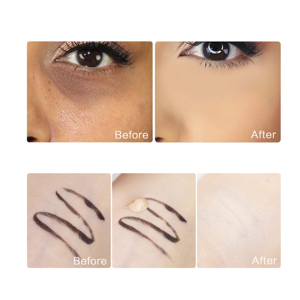 Waterproof Full Coverage Concealer With Primer Sponge Set, Smooth Matte Flawless Creamy Liquid Foundation Corrector Makeup Kit for Face Eye Dark Circles Spot Acne Scar Cover (0.2Fl, Natural)