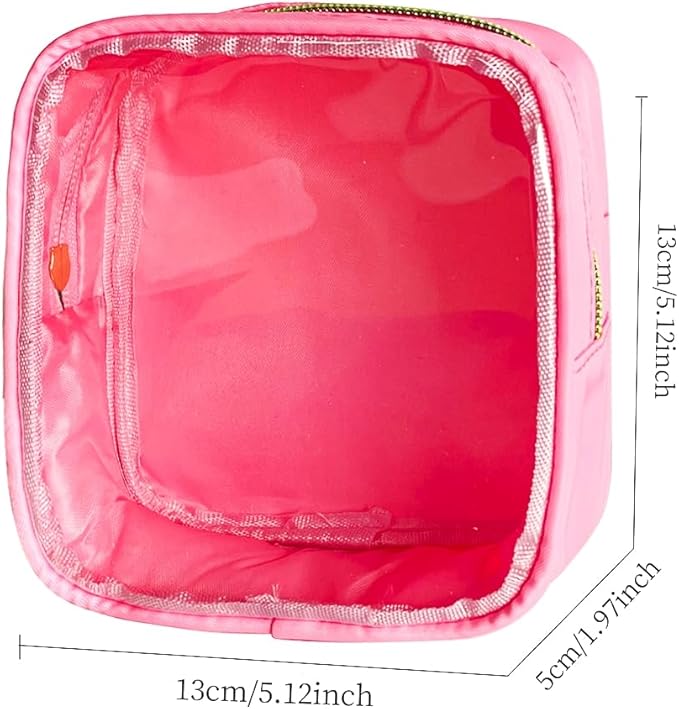 TotePrint 2PCS Pink clear Cosmetic Pouch Travel Cosmetic Case 5x5x2 inch Small Transparent Toiletry Pouch with Zipper Portabble Makeup Organizer for Women and Essentials