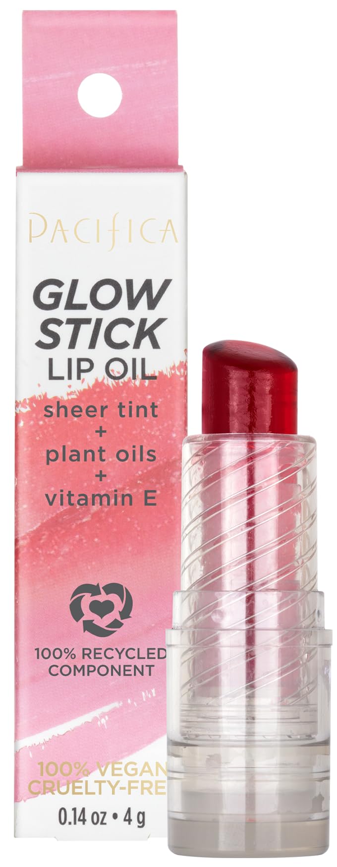 Pacifica Glow Stick Lip Oil Rosy Glow Sheer Rose Hydrating Lip Tint Balm, Moisturizing Glossy Oil for Dry Lips, Vitamin E Enriched, Non-Sticky Natural Shine, Vegan & Cruelty-Free Clean Beauty.14 oz