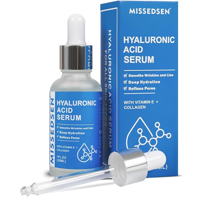Hyaluronic Acid Serum with Collagen Vitamin E Oil for Skin Care, Hydrating, Brightening Serum for Face Anti Aging for All Skin Types Daily Use 1Fl oz