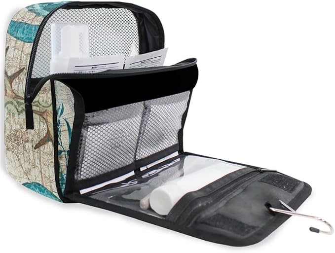 senya Hanging Travel Toiletry Bag Kit Makeup Case Cosmetics Organizer for Men Women (Sea Lives Turtle Coral)