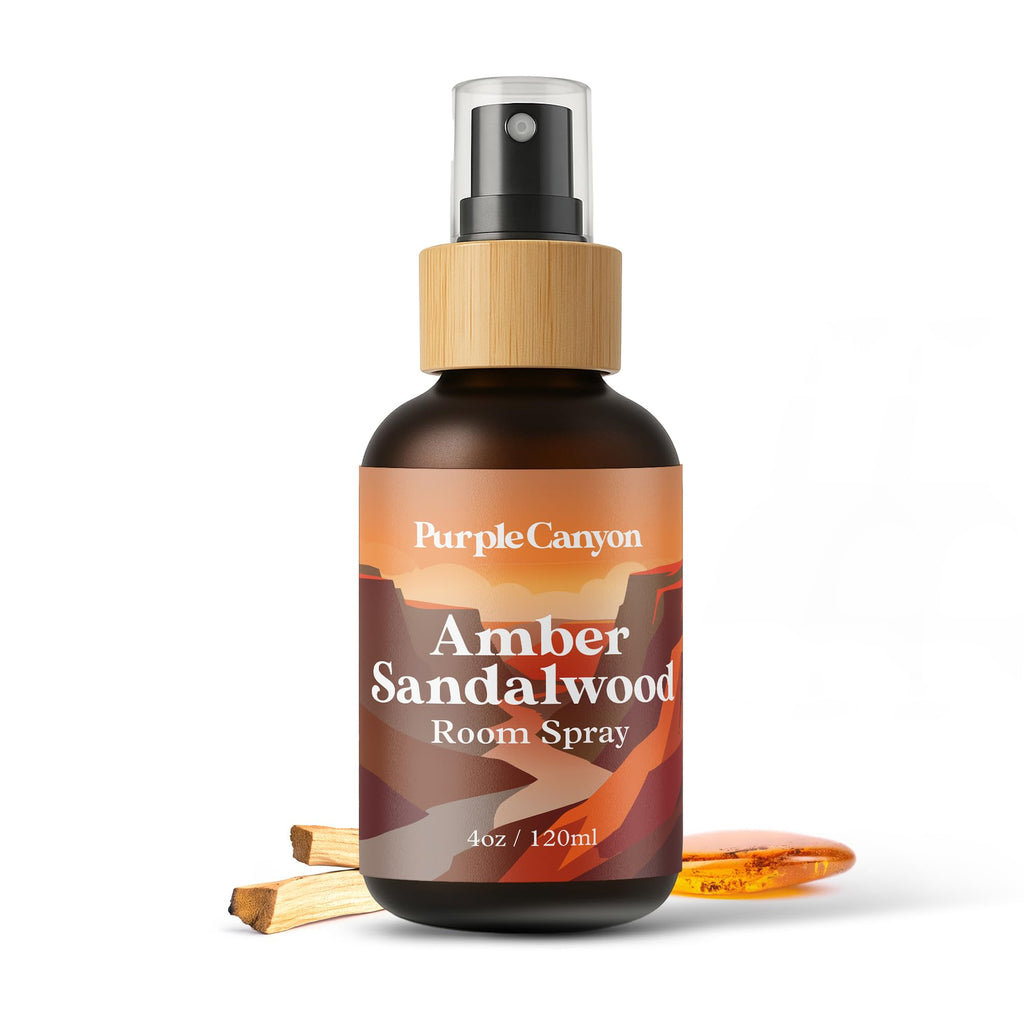 Purple Canyon Amber & Sandalwood Room Spray — 4 oz Natural Linen & Room Freshener — Warm, Woody & Resinous Fragrance Mist — Cozy Home Ambiance — Premium Natural Fragrance Oils