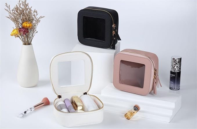 FASAOH Small Clear Makeup Bag Travel Cosmetic Case, Portable Make Up Organizer Traveling Compact Car Bag for Essentials Transparent Toiletry Bag with Zipper